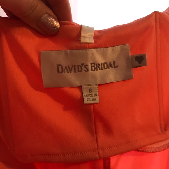 David’s Bridal Long Mesh Bridesmaid Dress (Coral) - Picture 6 of 6